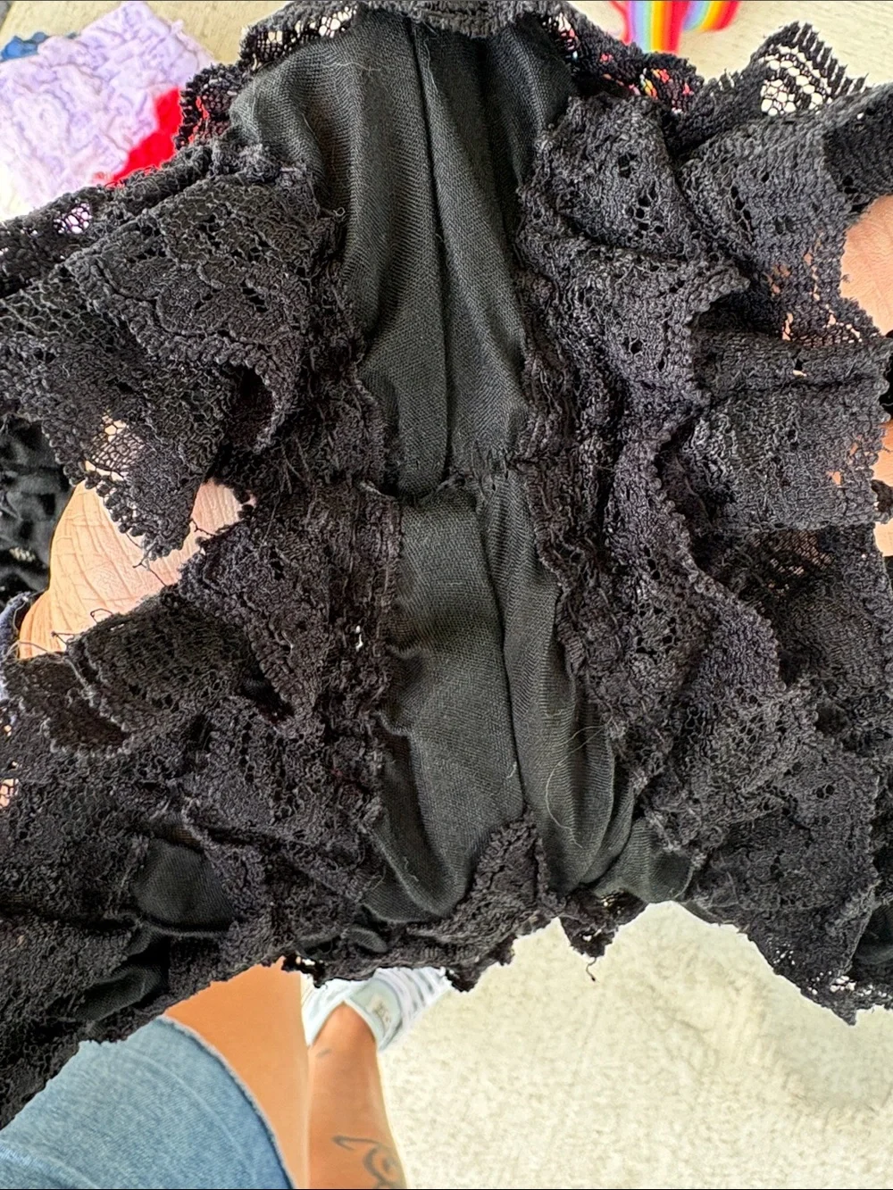 Vintage High-Waist Black Smocked Ruffle Lace Shorts